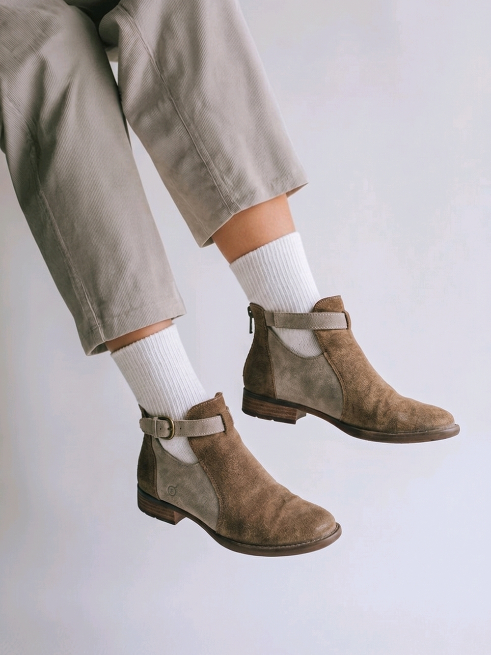 Born Two-Tone Brown Suede Ankle Boots
